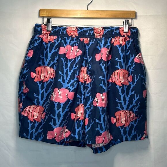 Brooks Brothers 346 Men Mesh Lined Pink Fish Swim Trunks Shorts Pink Blue L Larg - Picture 1 of 6